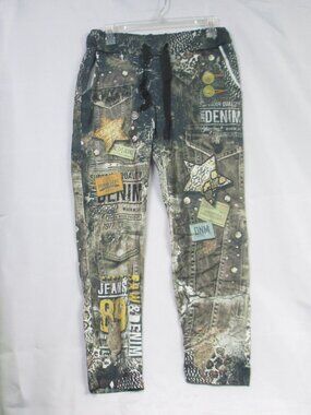 Gigi Moda Italy Camo Abstract Cropped Drawstring Pants Green Gold One Size